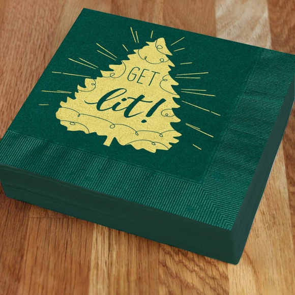 25 Green & Gold foil Funny Christmas tree napkins - Picture 2 of 4